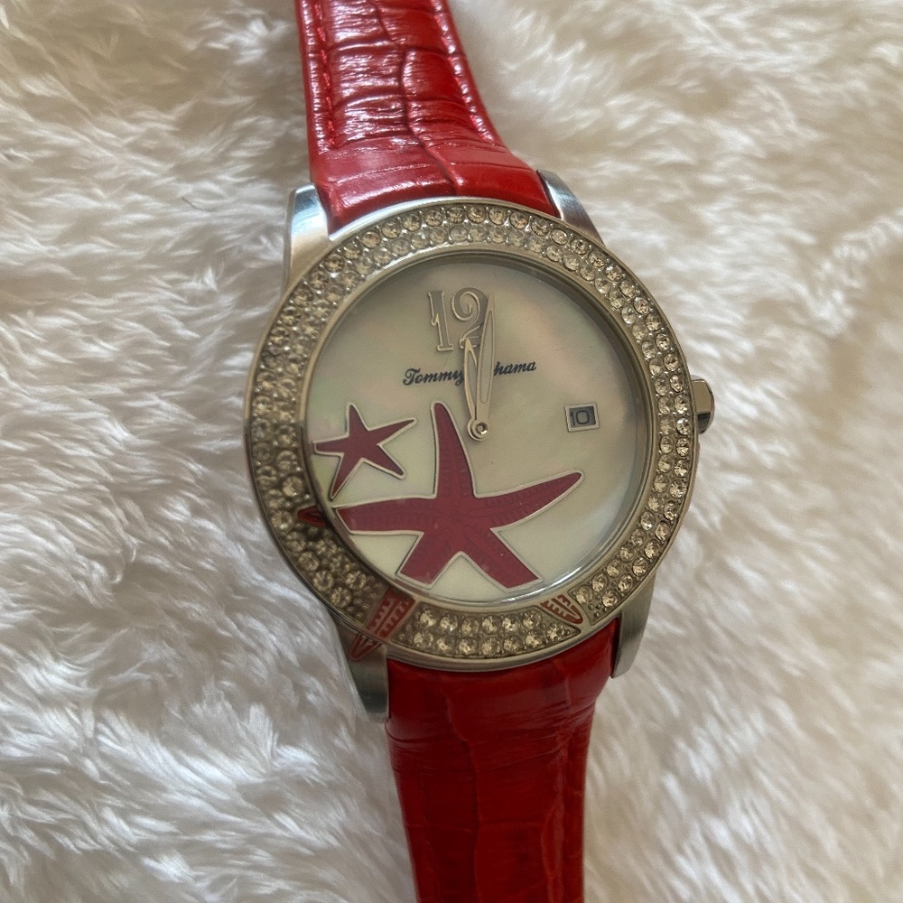 Red Croc Leather Tommy Bahama Wristwatch